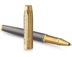 Parker IM Parker Pioneers Collection rollerbalpen | grijze lak met gouden dop en details | fijn punt | zwarte inkt | met Geschenkdoos