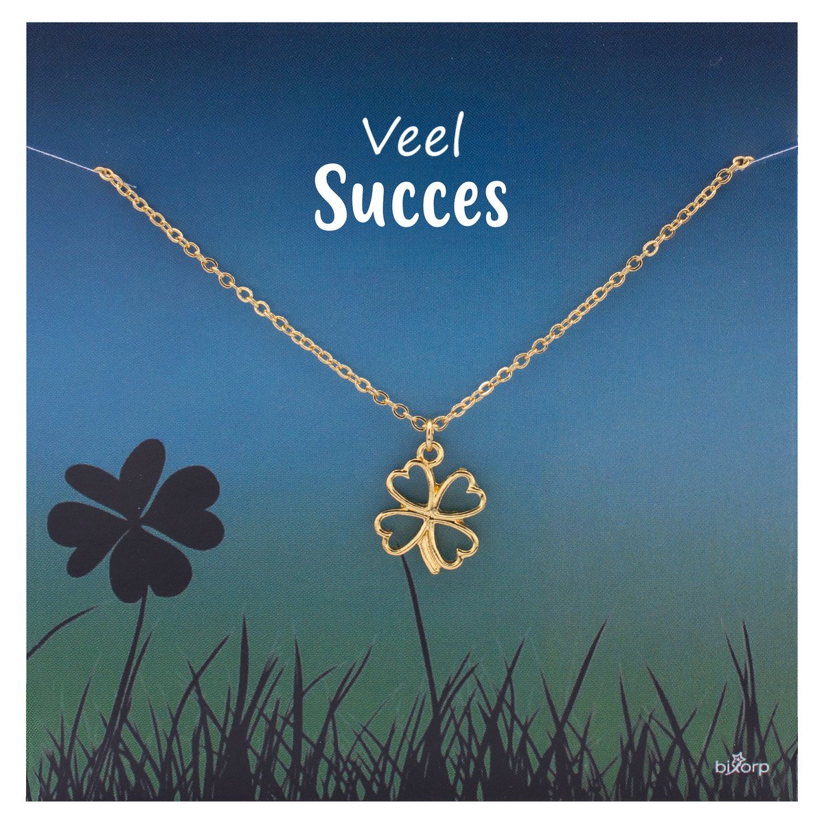 Bixorp Luck Klavertje Vier Cadeau Ketting - "Veel Succes" - Goud Verguld - 38+8cm