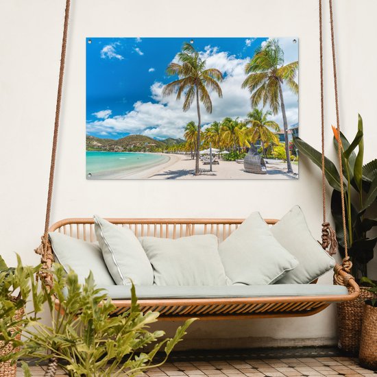 Affiche de jardin - Toile de jardin - Posters de jardin extérieur - Plage - Transat - Palmiers - 120x80 cm - Jardin