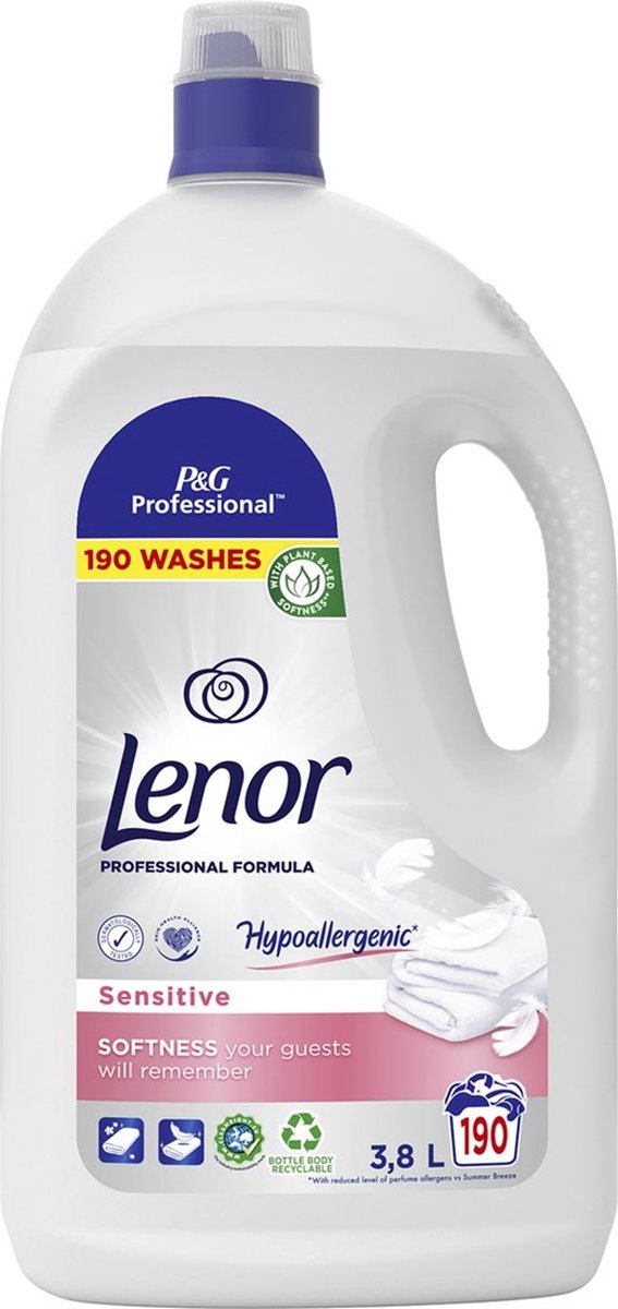Goedkoopste Lenor Professional wasverzachter sensitive, fles van 3,8 l