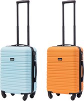 BlockTravel kofferset 2 delig ABS handbagage met wielen afneembaar 39 liter - inbouw TSA slot - licht blauw - oranje