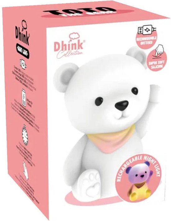 Dhink - Nachtlampje Teddybeer Toto - oplaadbaar - in zacht knuffel-siliconen materiaal van Dhink — afbeelding 4