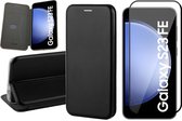 Hoesje geschikt voor Samsung Galaxy S23 FE - Screenprotector Volledig Dekkend Glas - Wallet Book Case Zwart
