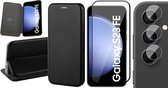 Hoesje geschikt voor Samsung Galaxy S23 FE - Screenprotector Volledig Dekkend Glas & Camera - Wallet Book Case Zwart
