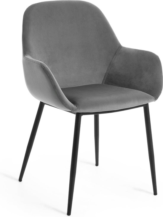 Kave Home - Konna grijs fluwelen stoel