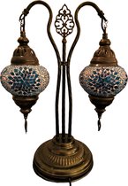 Baquey - Mozaïeken lampen - Tafellamp - Handgemaakt - Oosters - Bohemian - Mosaic - Decoratie - Cadeau artikel - Dubbele Lamp - Blue Flake