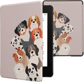 kwmobile hoes geschikt voor Amazon Kindle Paperwhite 11. Generation 2021 - Magnetische sluiting - E reader cover in bruin / wit / taupe - Grappige Honden design