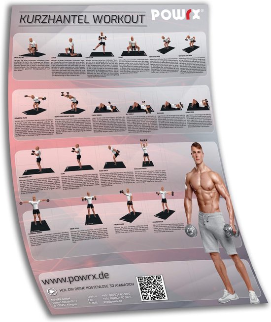 Foto: Powrx training poster dumbbell oefening poster met de beste 20 dumbbell oefeningen