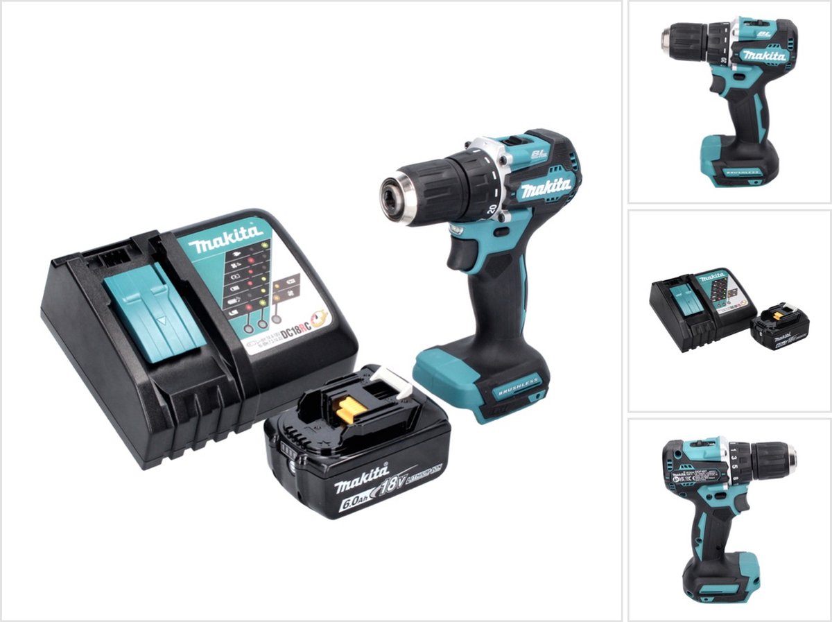 Makita DDF 487 RG1 accuboormachine 18 V 40 Nm borstelloos + 1x oplaadbare accu 6.0 Ah + lader