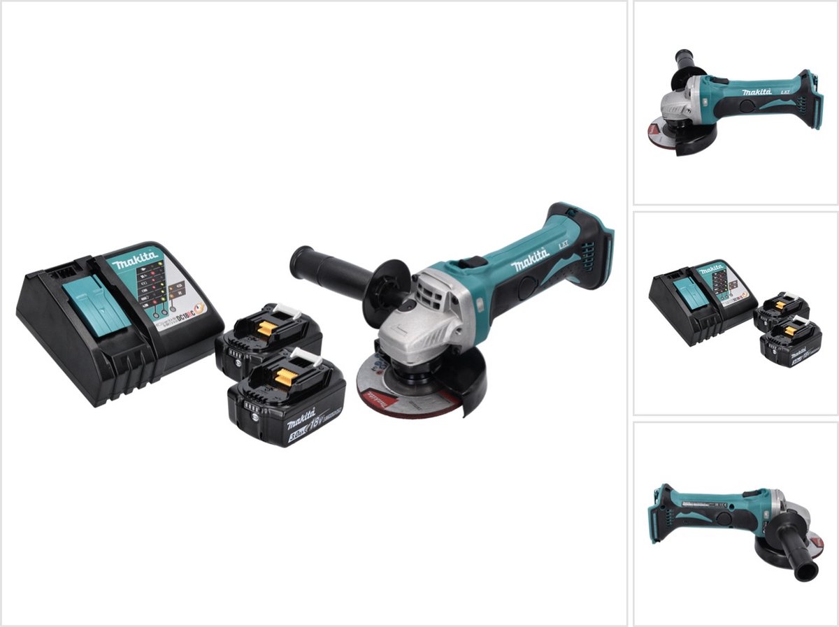 Makita DGA 452 RF accu haakse slijper 18 V 115 mm + 2x accu 3,0 Ah + oplader