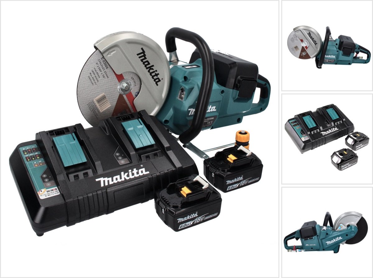 Makita DCE 090 PG2X1 accu-doorslijpmachine 36 V (2x 18 V) 230 mm borstelloos + 2x accu 6,0 Ah + dubbele lader