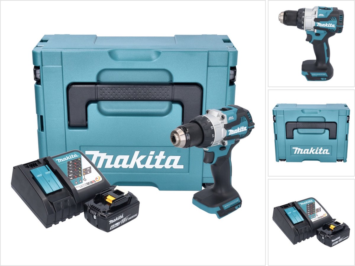 Makita DHP 489 RG1J accu-klopboormachine 18 V 73 Nm borstelloos + 1x accu 6,0 Ah + oplader + Makpac