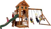 Backyard Discovery Atlantic aire de jeux en bois - Avec balançoire / toboggan / bac de sable / mur d’escalade - Maison enfant exterieur