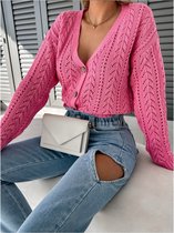 Roze Vest Fashion - Roze dames vesten - Korte vesten - V hals & bruine knopen