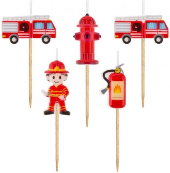 Taartkaarsjes - Brandweer - Brandweerman - Set van 5 kaarsjes - Kinderfeestje - Verjaardag