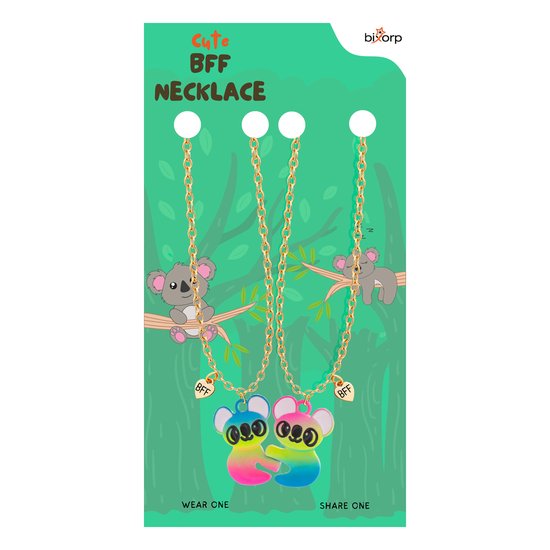 Bixorp Friends Vriendschapsketting voor 2 met Koala & BFF Hangers - Magnetische Hanger - Cadeau voor Beste Vrienden - Goud - 45+5cm