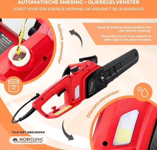 Mobiclinic® Timberpro - Elektrische kettingzaag met snoer - 1800W - Snijlengte 40 cm - Zaagbescherming - Zelfsmering - Licht en veilig - Met handvat - Snelheid 13 m/s - Tot 120 ml - Olieraam van Merkloos	 — afbeelding 2