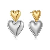 Love Heart Oorbellen / Hart Oorhangers - Zilverkleurig/Goudkleurig | 3,2 x 2,1 cm | Fashion Favorite