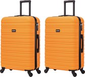 BlockTravel kofferset 2 delig ABS ruimbagage met wielen afneembaar 74 liter - inbouw TSA slot - lichtgewicht - oranje
