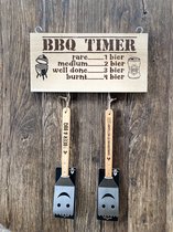 Creaties van Hier - Tekstbord Barbecue met 2x spatel (beer & BBQ - aangebrand ) - Hout - 20x40 cm