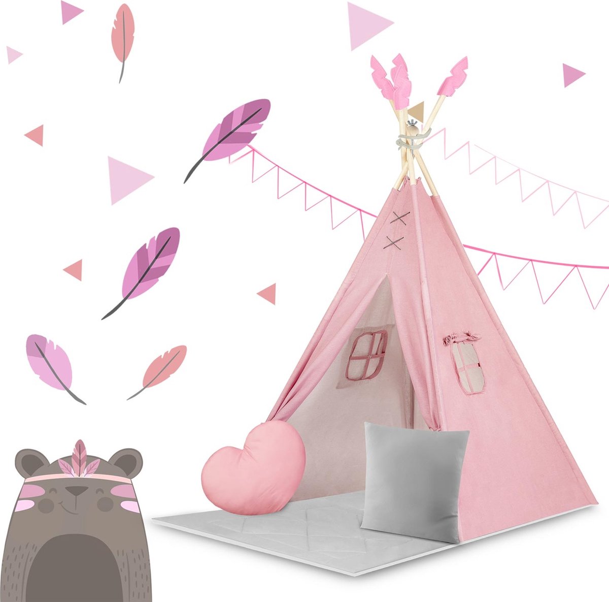 Speeltent tipi - roze - 116x116x165 cm