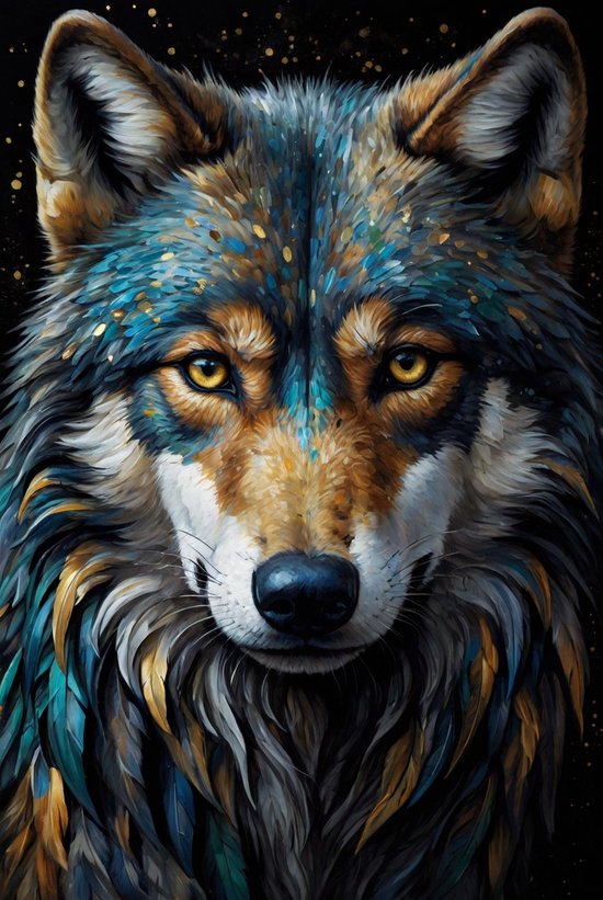 Tableau Toile Loup Animal Sauvage - Format 50x70 Cm - Décoration Multicolore