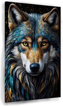 Wolf portret - Wilde dieren muurdecoratie - Schilderij wolf - Woonkamer decoratie industrieel - Canvas schilderij - Muurdecoratie - 50 x 70 cm 18mm
