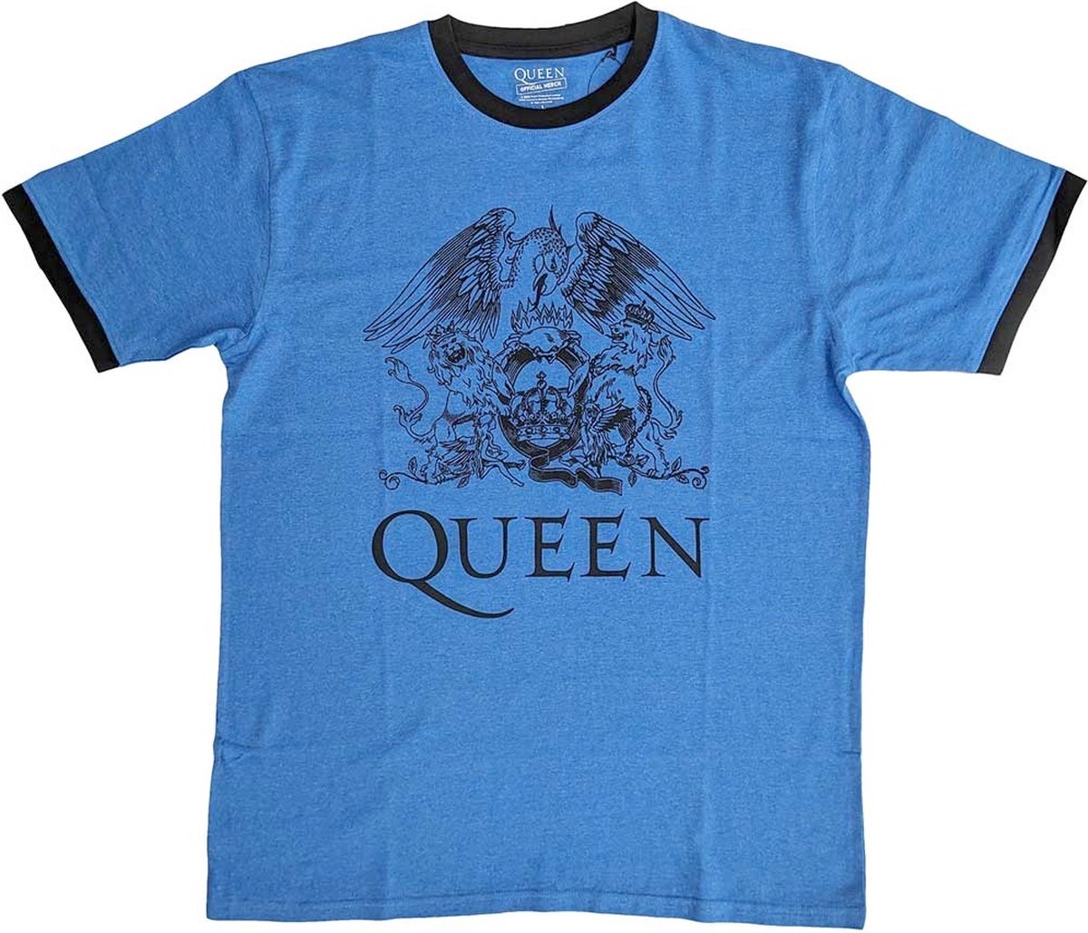 Queen - Crest Logo Heren T-shirt - L - Blauw