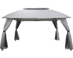 Luxe Tuin paviljoen Nevada 3x4 m – Steengrijs – 100% Waterdicht – PVC gecoat Dak 270 g/m² – tuinpaviljoen Inclusief Zijwanden & Muskietennetten – Partytent – Prieel – Overkapping Tuin of Terras