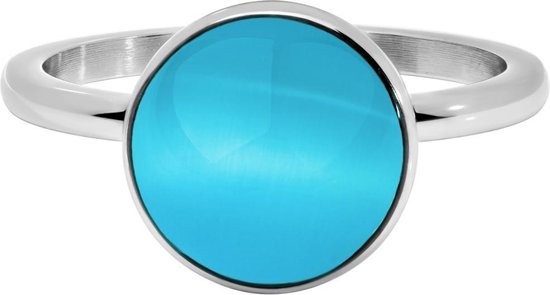 Quiges Stapelring Dames - Vulring - RVS Zilverkleurig met Lichtblauwe Cateye - Maat 19 - Hoogte 2mm