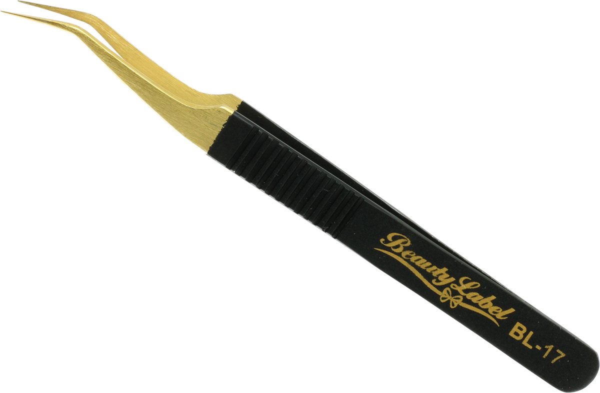 Goedkoopste Beauty Label Pincet - Lash Tweezer - Curved Tweezer -BL-17 - Zwart/Goud