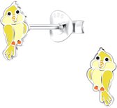 Joy|S - Zilveren vogel oorbellen - 4 x 8 mm - geel vogeltje - kinderoorbellen