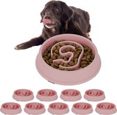 Relaxdays 10x anti-schrokbak voor honden - 650 ml - tegen schrokken - eetbak - roze