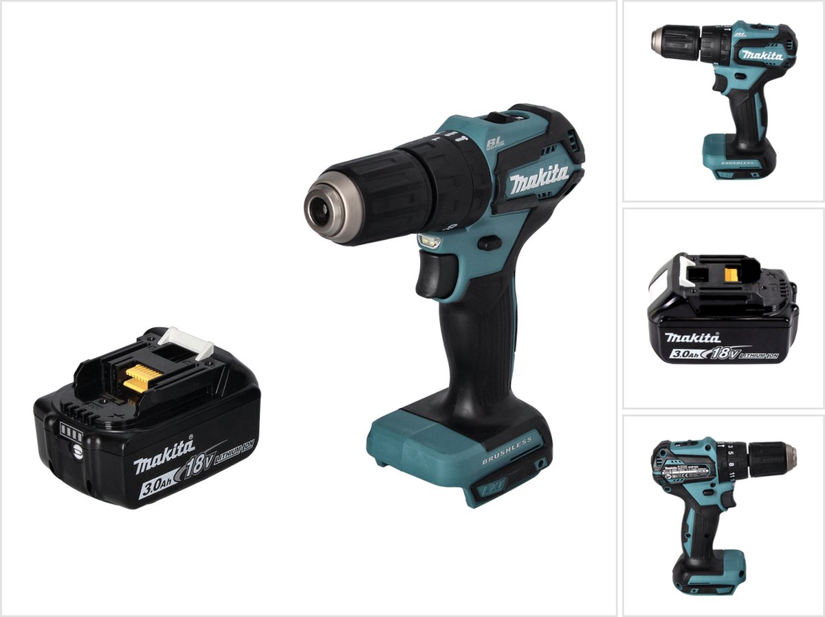 Makita DHP 483 F1 accu-klopboormachine 18 V 40 Nm borstelloos + 1x accu 3,0 Ah - zonder oplader