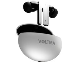 Voltma Sonic Volt Draadloze Oordopjes - Active Noise Cancelling (ANC) & ENC - IPX5 waterdicht - Bluetooth 5.3 Wireless Earbuds Met 4 Microfoons - 45ms low Latency Gaming oortjes - Metalen Behuizing - Geschikt voor IOS en Android - Wit Metallic