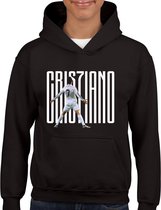 Ronaldo - Kinder Hoodie - Zwart - Maat 146 - Hoodie leeftijd 11 tot 12 jaar - Voetbal shirt - Cadeau - Hoodie- CR7 - voetbal - verjaardag - Unisex Kids hoodie - Witte tekst