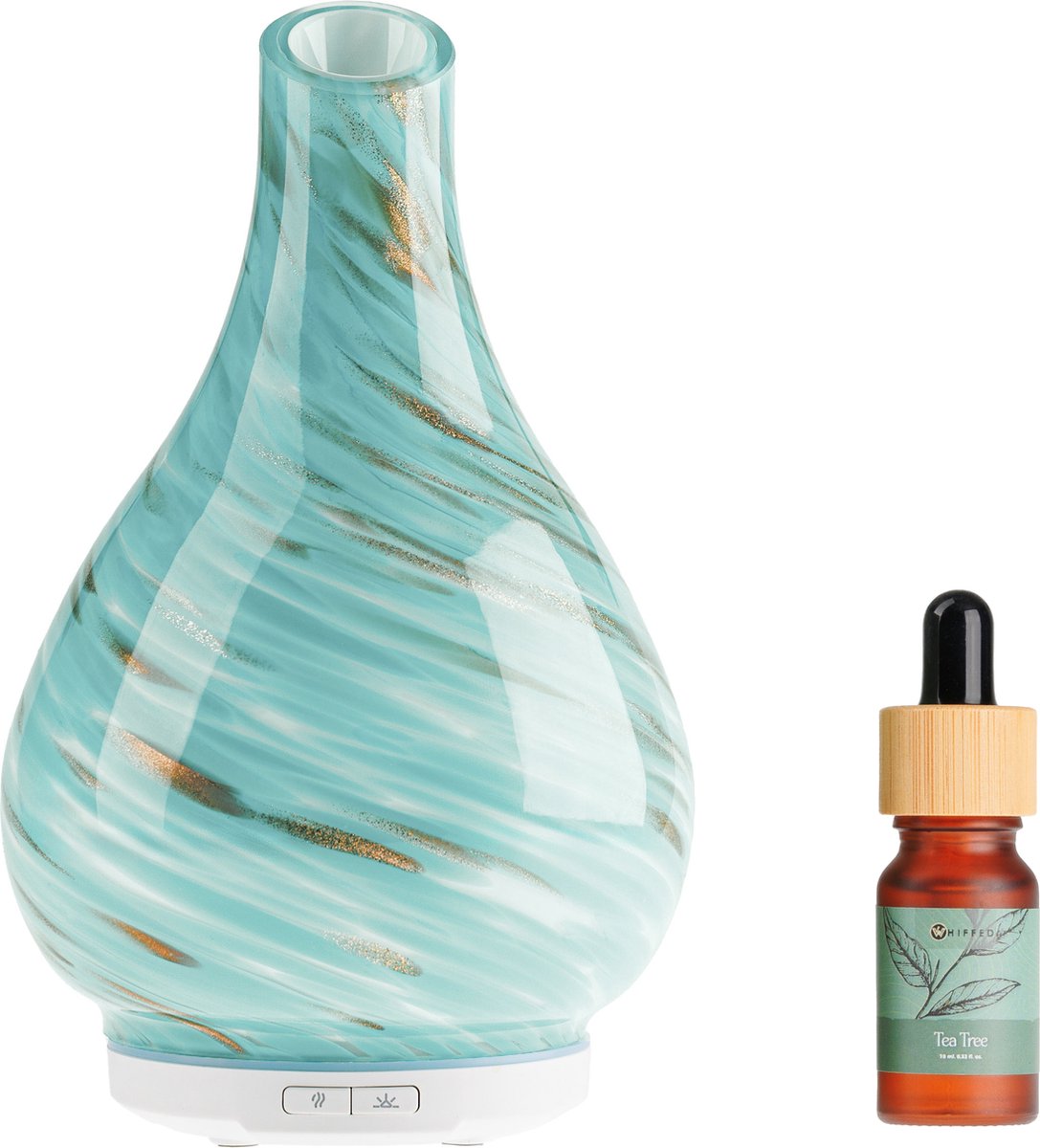 Whiffed® Luxe Aroma Diffuser Incl. Etherische olie - Tea Tree - Geurverspreider met Glazen Design - 8 uur Aromatherapie - Tot 80m2 - Essentiële Olie Vernevelaar & Diffuser