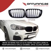 BMW X3 Serie F25 LCI & X4 Serie F26 (2014-2018) M-Style Grill Dubbel Spijl Glans Zwart