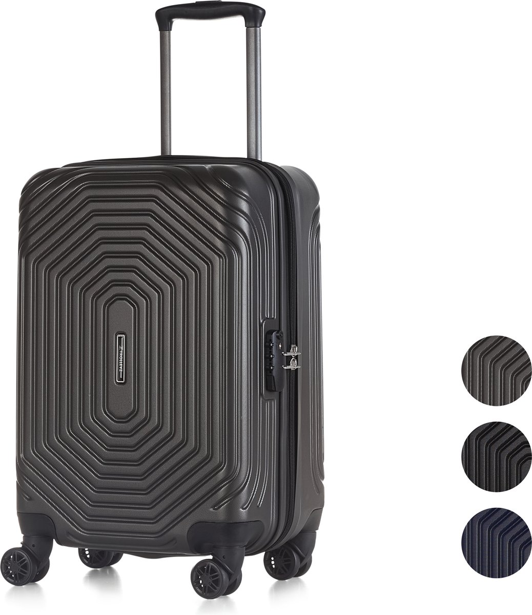 ©TROLLEYZ - Florence No.7 - Trolley - 55cm met TSA slot - Dubbele wielen - 360° spinners - 100% ABS - Handbagage koffer in Cloudy Grey