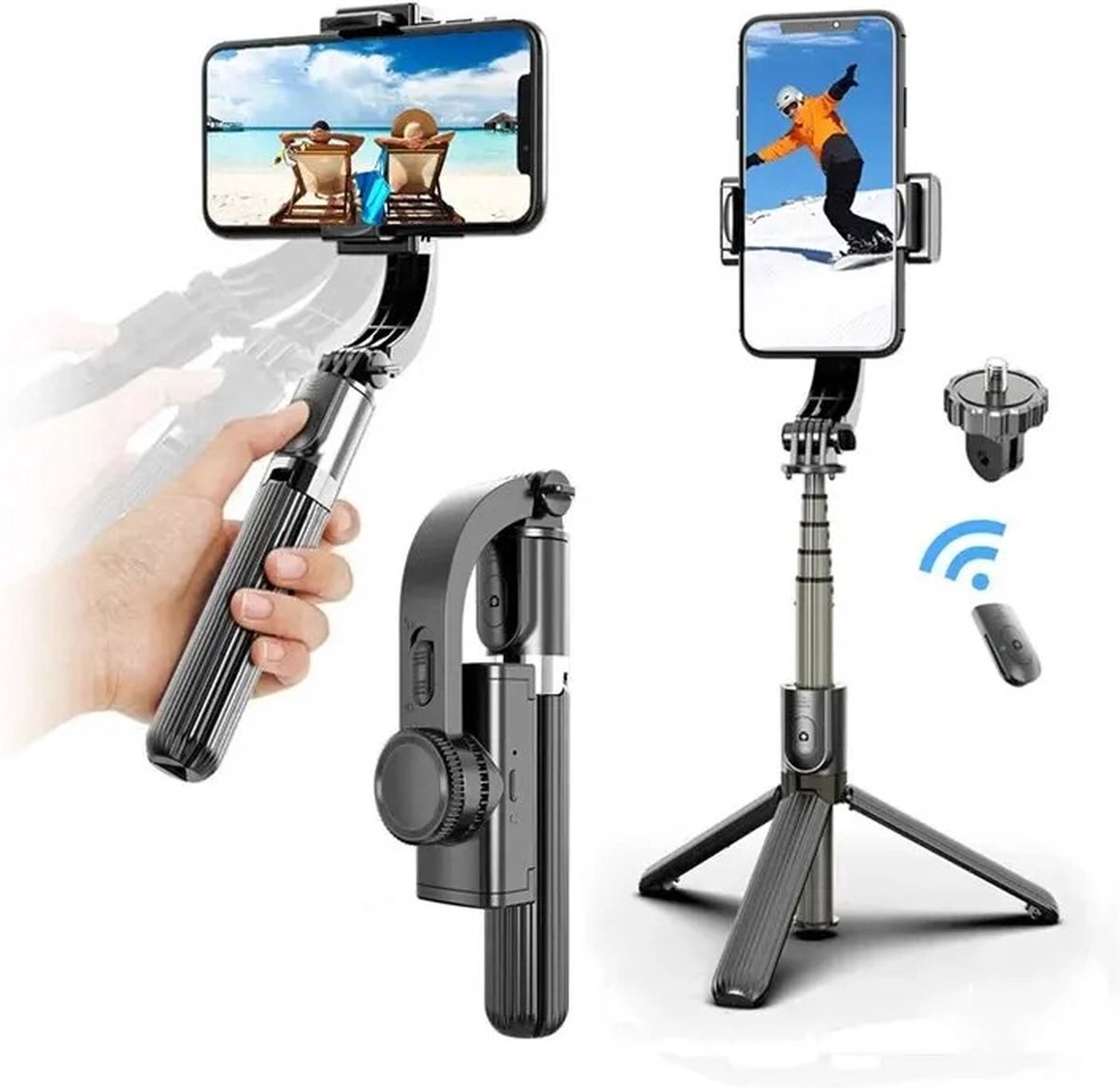 INRAM Selfiesticks - Selfiestick Iphone - Selfie Stick - Selfie Stick Samsung - Gimbal Stabilisator - Gimbal Smartphone - Bluetooth Handheld Gimbal - Stabilisator - Mobiele Telefoon Selfie Stick - Draagbaar