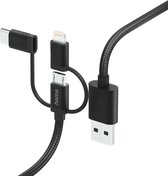Hama 3-in-1 Multi-Oplaadkabel - USB-A naar USB-C / Lightning / Micro USB - MFI gecertificeerd - Geschikt voor o.a. iPhone, Samsung - 3A USB2.0 - 480Mbps - 150cm - Zwart