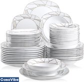 CasaVibe Luxe Serviesset – 48 delig – 12 persoons – Porselein - Bordenset – Dinner platen – Dessertborden - Kommen - Mokken - Set