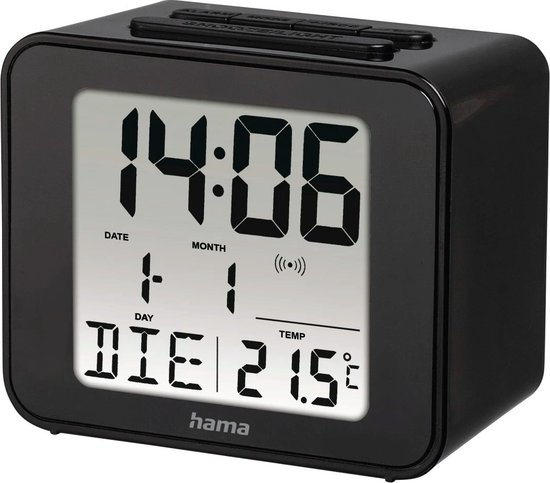 Hama Draadloze wekker met LED display - Digitale klok - Sluimerfunctie - Datum- en temperatuurweergave - Reiswekker - 7x4x6 cm - incl. baterijen - Zwart