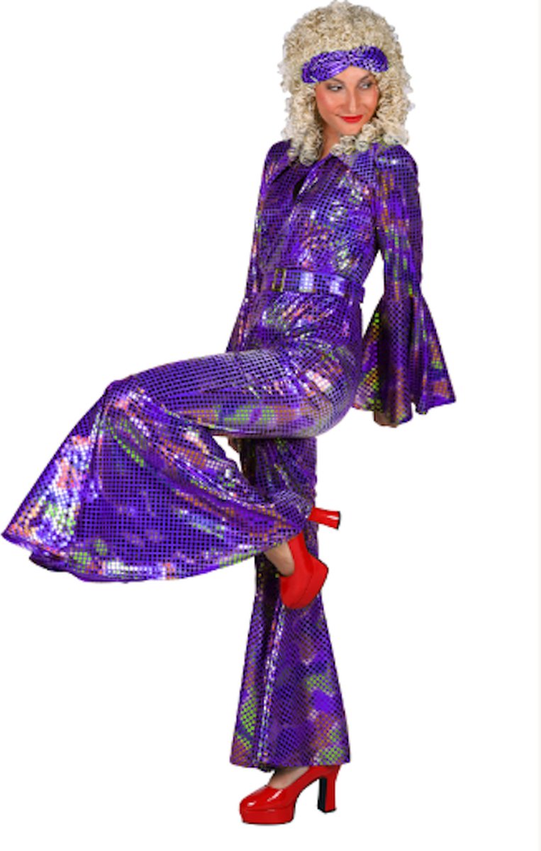 Catsuit Disco - Dames - Disco 80/90 - Hippie - Carnaval - Verkleedkleding - Paars - Maat XXL