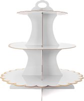 Intirilife Kartonnen Taartstandaard met 3 niveaus in Wit - 29 / 21.5 / 16 x 35 cm - Muffinstandaard van karton, cupcake standaard om zelf te bouwen
