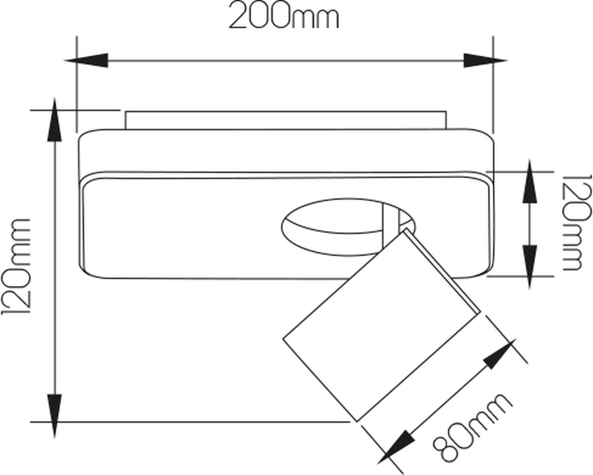 Nysit plafondspot zwart metaal, richtbaar GU10 4,5W LED, 2800K, 350 lumen, dimbaar, 200x120x120mm