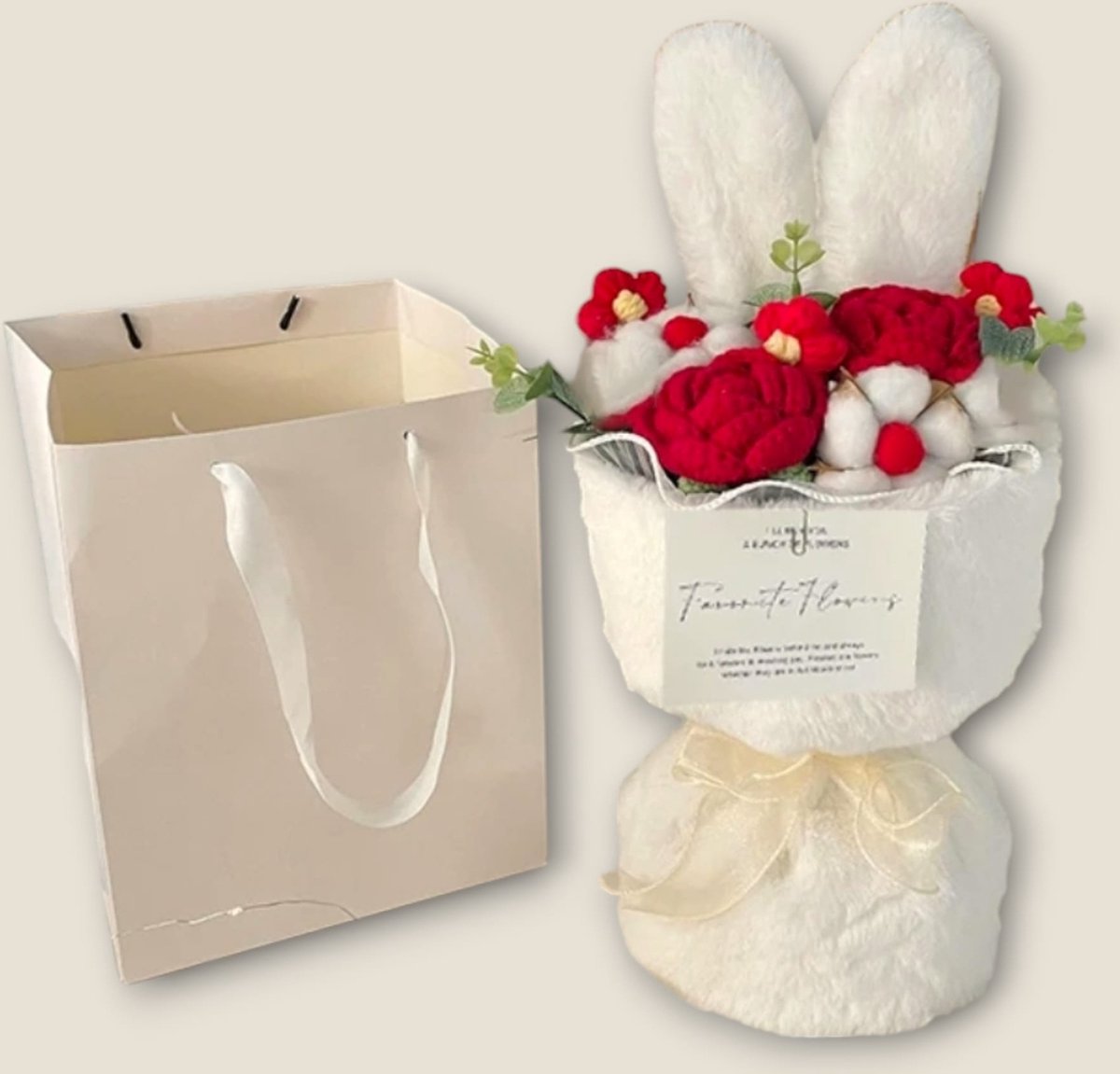 AliRose - Valentijn's Gift - Gebreid boeket - Konijn - Cadeau - Liefde - Amor - Partner - Romantisch