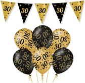 30 Jaar Verjaardag Decoratie Versiering - Feest Versiering - Vlaggenlijn - Ballonnen - Klaparmband - Man & Vrouw - Zwart en Goud