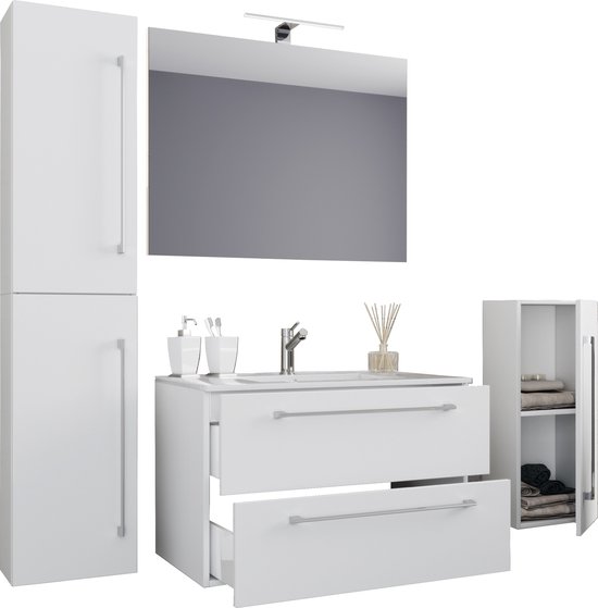 Planetmöbel badkamermeubelset wastafel met onderkast 56 x 55 x 30 cm antraciet, met wastafelkraan & wastafelafvoerset goud brush voor badkamer, gastentoilet & badkamer
