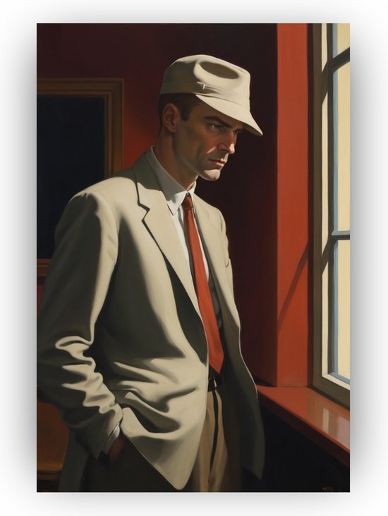 Man Edward Hopper stijl poster - Edward Hopper muurdecoratie - Wanddecoratie man - Muurdecoratie kinderkamer - Posters slaapkamer - Muur kunst - 40 x 60 cm